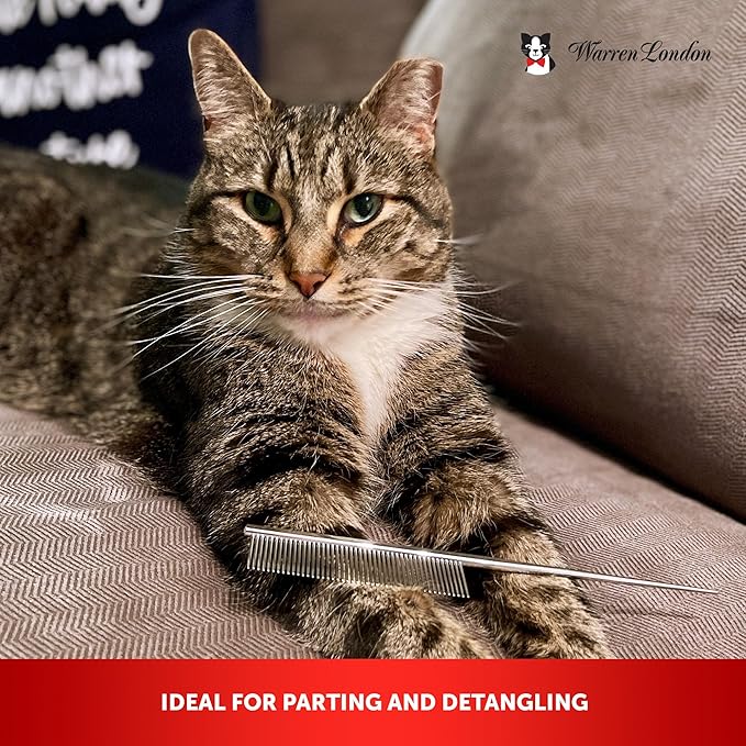 Warren London Precision Tail Comb made with Copper | 7 inches | Rounded Tips Prevent Irritation | Finishing and Fluffing Comb for Grooming Paws Face and Tail | Tear Stain Removal