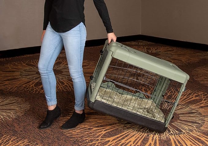Pet Gear “The Other Door” 4 Door Steel Crate for Dogs/Cats with Garage-Style Door, Includes Plush Bed + Travel Bag, No Tools Required, Willow