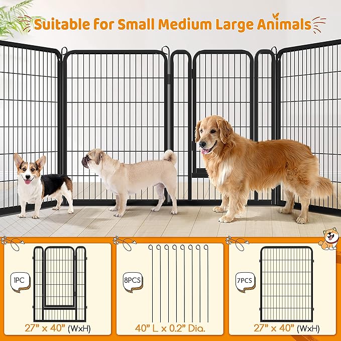 Yaheetech Dog Playpen Outdoor, 40 inch 32 Panels Dog Pen Indoor Heavy Duty Puppy Exercise Pen Metal Pet Fence for RV Camping/Yard/Garden