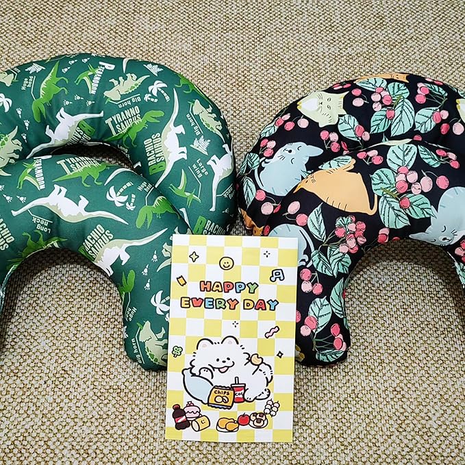 Cute Cooling Dog Bed Pillows, Half Donut U Shaped Pet Neck Pillow,Pet Neck Pillow for Upper Spine and Calming Support (Tropical Cat, Large for Pets Under 30lbs)