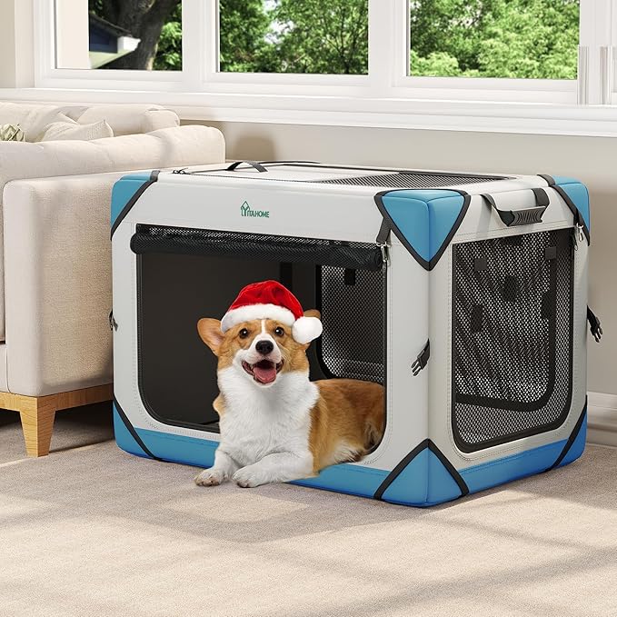 YITAHOME Collapsible Dog Crate, 4-Door Portable Travel Dog Crate with Durable Mesh Windows, Foldable Soft Dog Crate Kennel for Indoor & Outdoor(30" L x 21" W x 21" H)