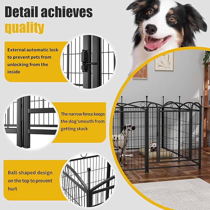 32" H Dog Crate Dog Playpen 8 Panels Furniture Heavy Duty Dog Fence Door with Side Openings,for Large Medium Small Dogs Indoor Outdoor Foldable Pet Exercise Pen,Black