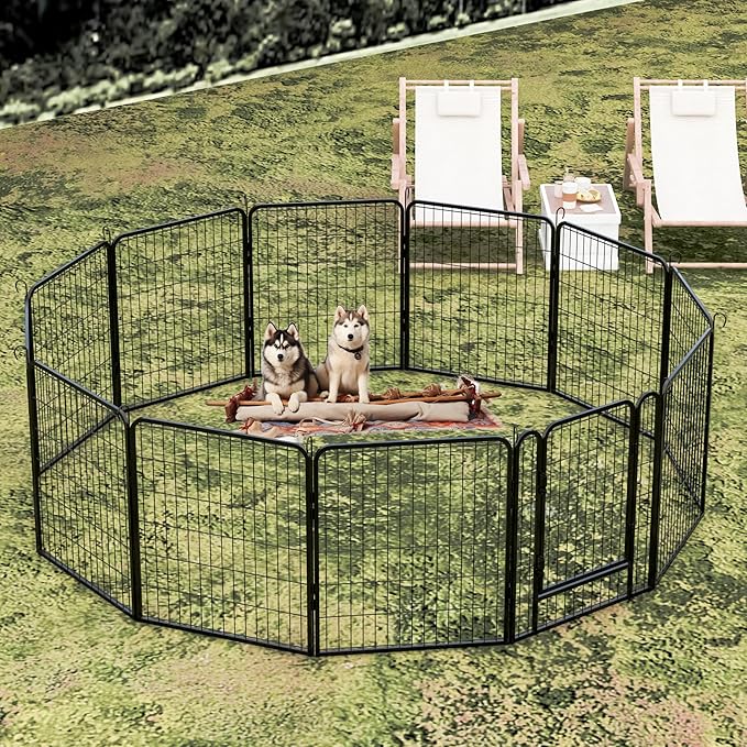 KEIKI 12 Panels 31.7" H Heavy Duty Metal Playpen with Door for Dog Fence,Pet Exercise Pen Versatile Shape for Outdoor Indoor