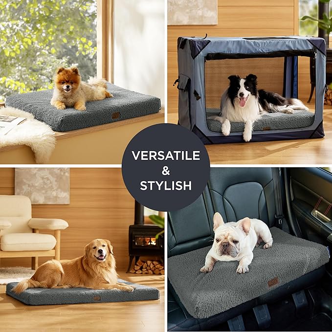 Bedsure XL Dog Bed for Large Dogs - Self Warming Orthopedic Dog Beds with Removable Washable Cover, Egg Foam Pet Bed Mat, Ashen Grey