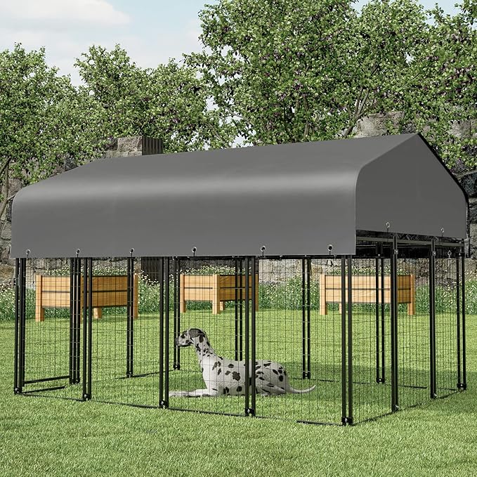 MoNiBloom Outdoor Dog Kennel Anti-Rust and Heavy-Duty Outdoor Dog Fence Dog Pen with Waterproof Cover and Lock for Large Dogs, 6.25ft High Expandable Dog Playpen House for Outside Yard, 14 Panels