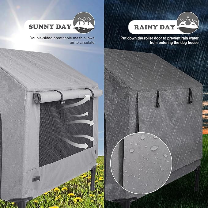 2 in 1 Dog House,Elevated Dog Bed with Removable Cover, Indoor & Outside Puppy Shelter Cot,Raised Dog Bed for Medium Dogs & Cats (Grey, Medium)
