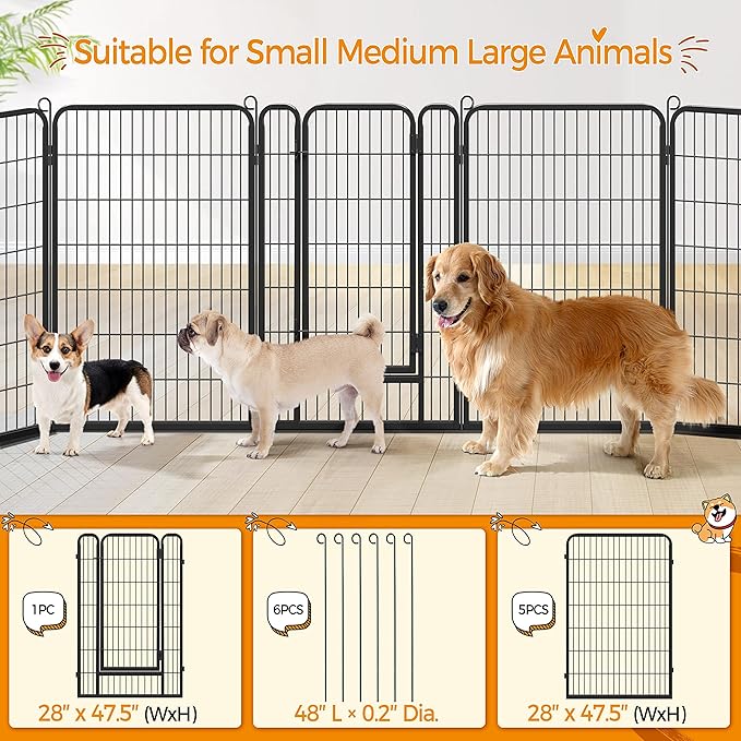 Yaheetech Dog Playpen Outdoor, 47 inch 12 Panels Dog Pen Indoor Heavy Duty Puppy Exercise Pen Metal Pet Fence for RV Camping/Yard/Garden