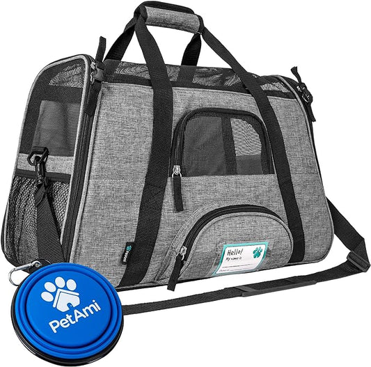 PetAmi Airline Approved Pet Carrier for Cat, Soft Sided Dog Carrier for Small Dog, Cat Travel Supplies Accessories Indoor Cat, Ventilated Pet Carrying Bag Medium Large Kitten Puppy, Large Heather Gray