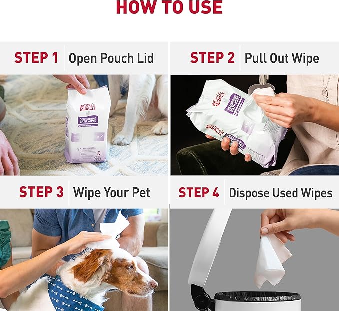 Nature's Miracle Deodorizing Bath Wipes for Dogs, 100 Count, Lavender Scent