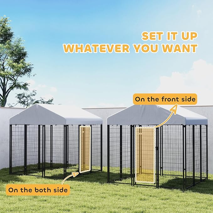PawHut Outdoor Dog Kennel with Roof, 6' x 6' x 6' Heavy Duty Welded Wire Dog Playpen Enclosure with Escape-Proof Lock, UV-Resistant & Waterproof Cover, for Large Dogs, Silver
