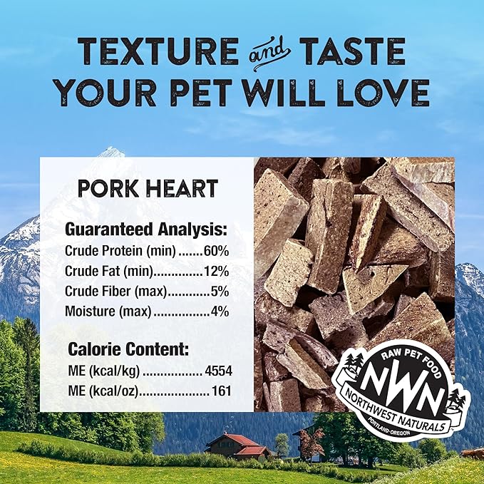 Northwest Naturals Raw Rewards Freeze-Dried Pork Heart Treats for Dogs and Cats - Bite-Sized Pieces - Healthy, 1 Ingredient, Human Grade Pet Food, All Natural - 10 Oz