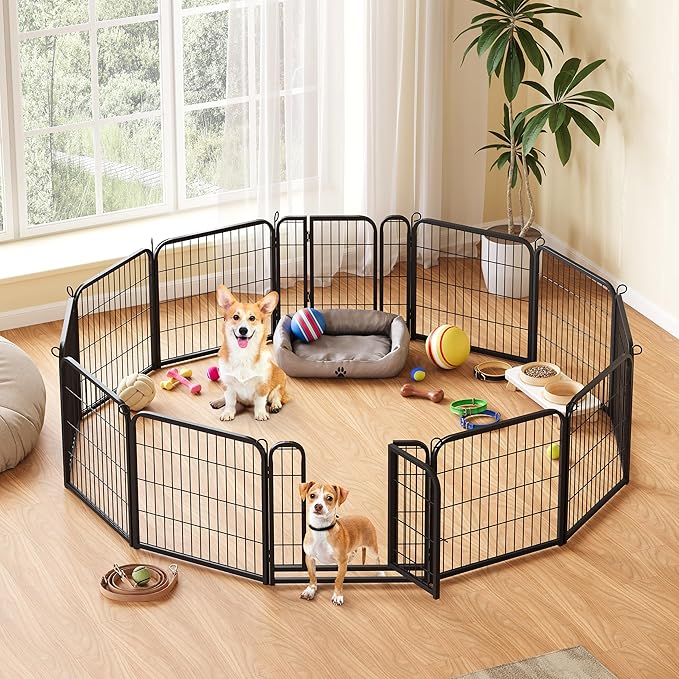 Yaheetech Dog Playpen Outdoor 24 inch 12 Panels Indoor Dog Fence Metal Dog Pen Heavy Duty Pet Puppy Exercise Pen for RV Camping Garden Yard