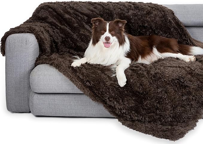 gogobunny Waterproof Plush Long Faux Fur Pet Throw Blanket Ultra Soft Fluffy Bed Couch Cover Washable - Premium Flannel Calming Blankets for Dog Puppy Cat (33x77 Inch (Pack of 1), Chocolate)