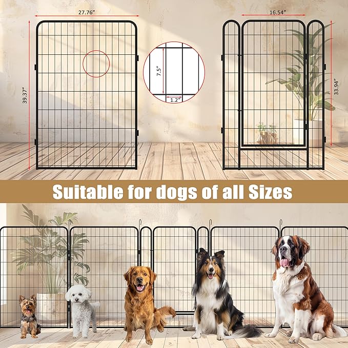 Metal Dog Playpen Outdoor, 40" Height 8 Panels Pet Kennel Crate for Puppy/Small/Medium Dogs, Heavy Duty Metal Playpen with Door, Indoor Portable Dog Fence Pet Exercise Pen for Yard RV Camping