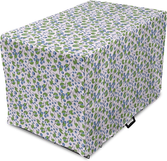 Lunarable Berries Dog Crate Cover, Cartoon Style Layout of Blueberries and Leaves Blooming on Branches, Easy to Use Pet Kennel Cover for Cats & Medium Dogs, 24 Inch, Pale Mauve Green