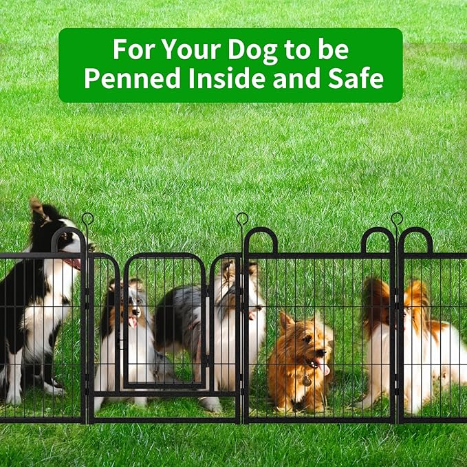 Puppy Playpen 6 Panels Small Dog Fence Outdoor Indoor Use 24" Height Anti-Rust with Doors Portable Dog Play Pen for RV Camping Yard, Total 11FT, 10 Sq.ft, Snowy Black