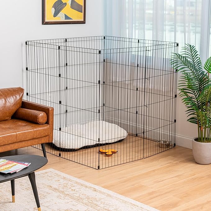 IRIS USA Metal Dog Playpen, 8-Panel 48" Pet Playpen, Puppy Playpen, Indoor/Outdoor Dog Fence, 58 x 58 x 48, Foldable, Customizable, Black
