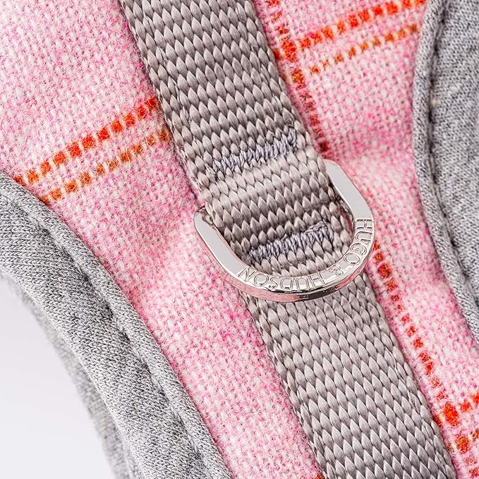 HUGO & HUDSON Dog Harness, No-Pull Anti Choke Tweed Harness Vest, Pink Checkered, M