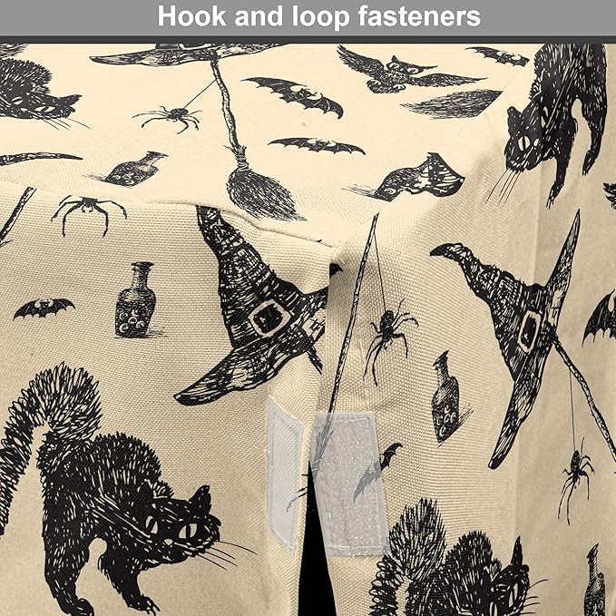 Lunarable Halloween Dog Crate Cover, Sketch Drawn Bat Cat Spider Witch Hat and Broom Pattern, Easy to Use Pet Kennel Cover for Small Dogs Puppies Kittens, 18 Inch, Grey Beige Charcoal