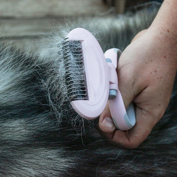 MiMu Dog Deshedding Brush with Smart Handle and Comb - Shedding Brush Dog Hair Undercoat Rake for Dog and Cat Grooming
