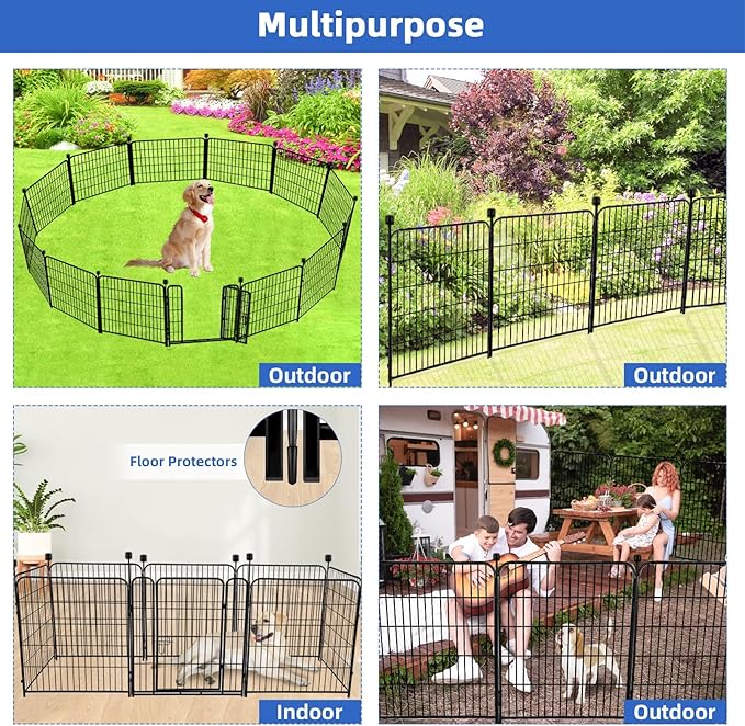ADAVIN Metal Garden Fence with Gate, 36 in(H) 10 Panels Heavy Duty Iron Animal Barrier Fence, Indoor or Outdoor Dog Playpen, Portable Fencing, No Dig Garden Border Fencing for Yard. Total 22.1 FT(L)