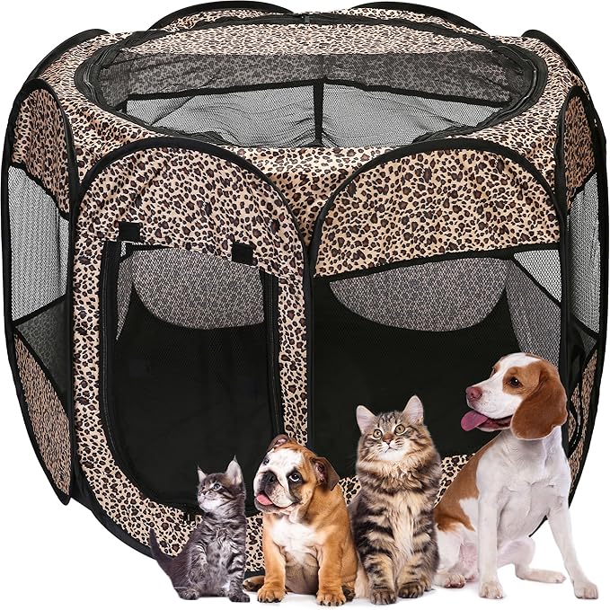 Sea Team Foldable Pet Playpen - Portable, Soft Pop-Up Design for Dogs, Cats and Kittens - Breathable Mesh Fabric Cage - Lightweight and Indoor/Outdoor Use