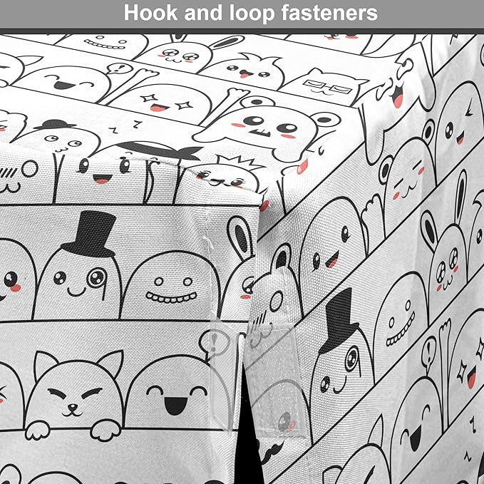 Lunarable Cartoon Dog Crate Cover, Funny Creatures and Monsters Doodle Faces in Manga Style Emotions, Easy to Use Pet Kennel Cover for Small Dogs Puppies Kittens, 22 Inch, Charcoal Grey Coral White