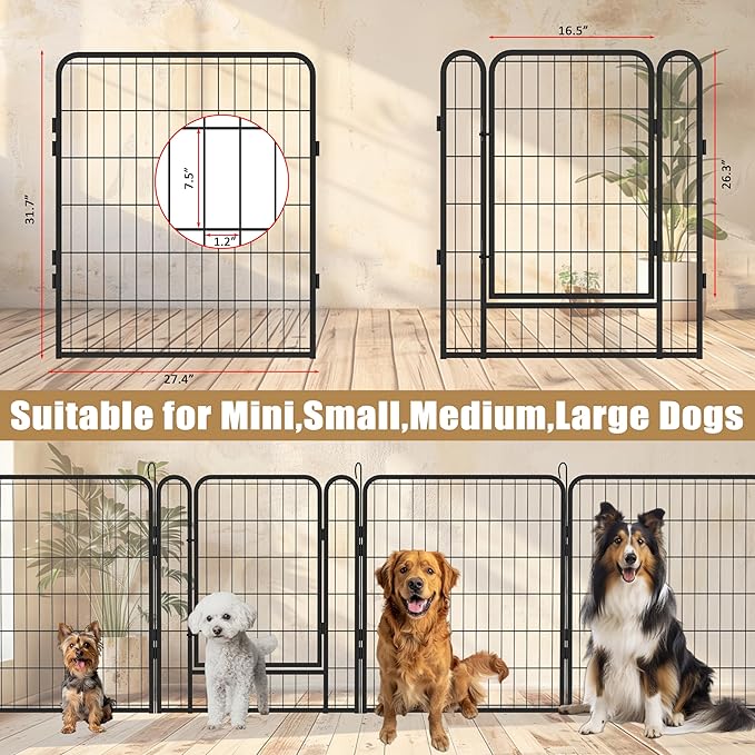 KEIKI 6 Panels 31.7" H Heavy Duty Metal Playpen with Door for Dog Fence,Pet Exercise Pen Versatile Shape for Outdoor Indoor