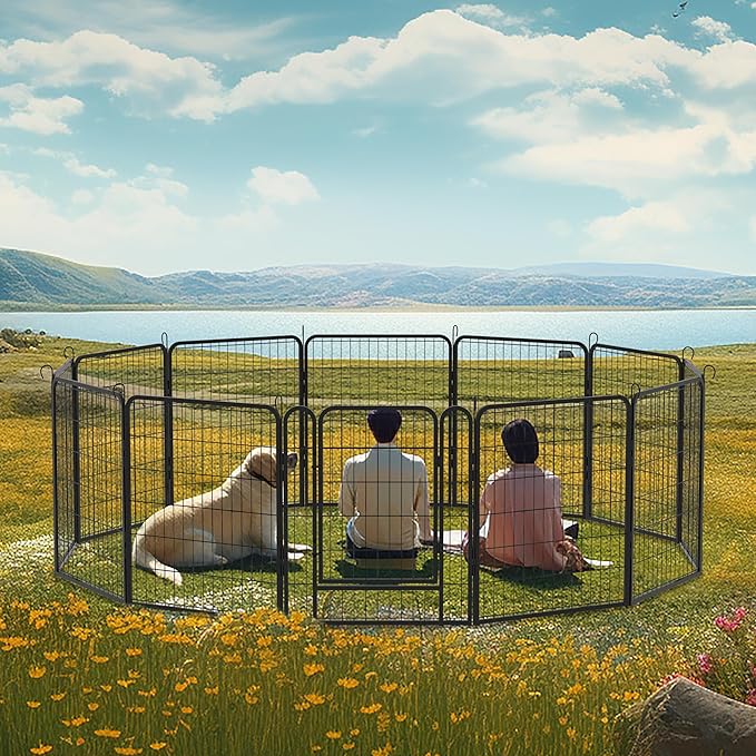 KEIKI 6 Panels 31.7" H Heavy Duty Metal Playpen with Door for Dog Fence,Pet Exercise Pen Versatile Shape for Outdoor Indoor