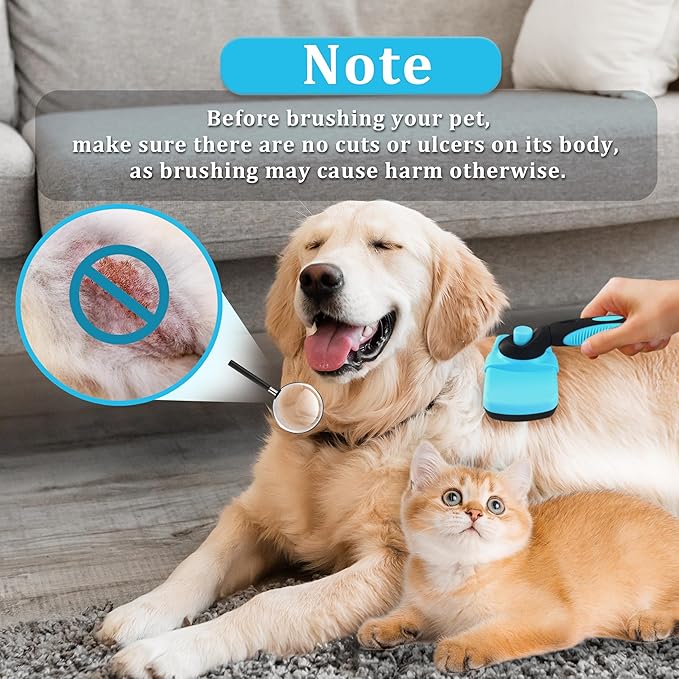 Qianruida Self Cleaning Slicker Brush for Grooming Long-haired or Short-haired Cats and Dogs Pet Brush for Shedding for Removing Undercoat and Tangled Hairs, Light Blue