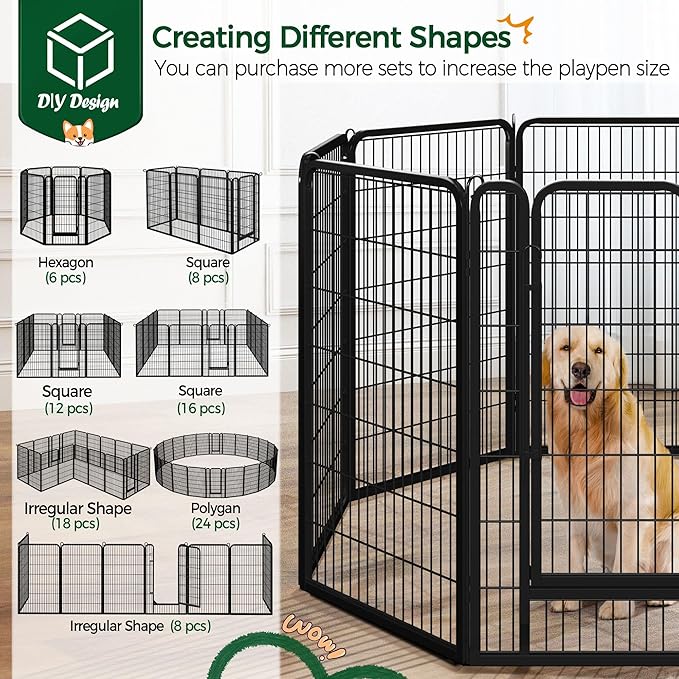 Yaheetech Dog Playpen Outdoor, 47 inch 32 Panels Dog Pen Indoor Heavy Duty Puppy Exercise Pen Metal Pet Fence for RV Camping/Yard/Garden