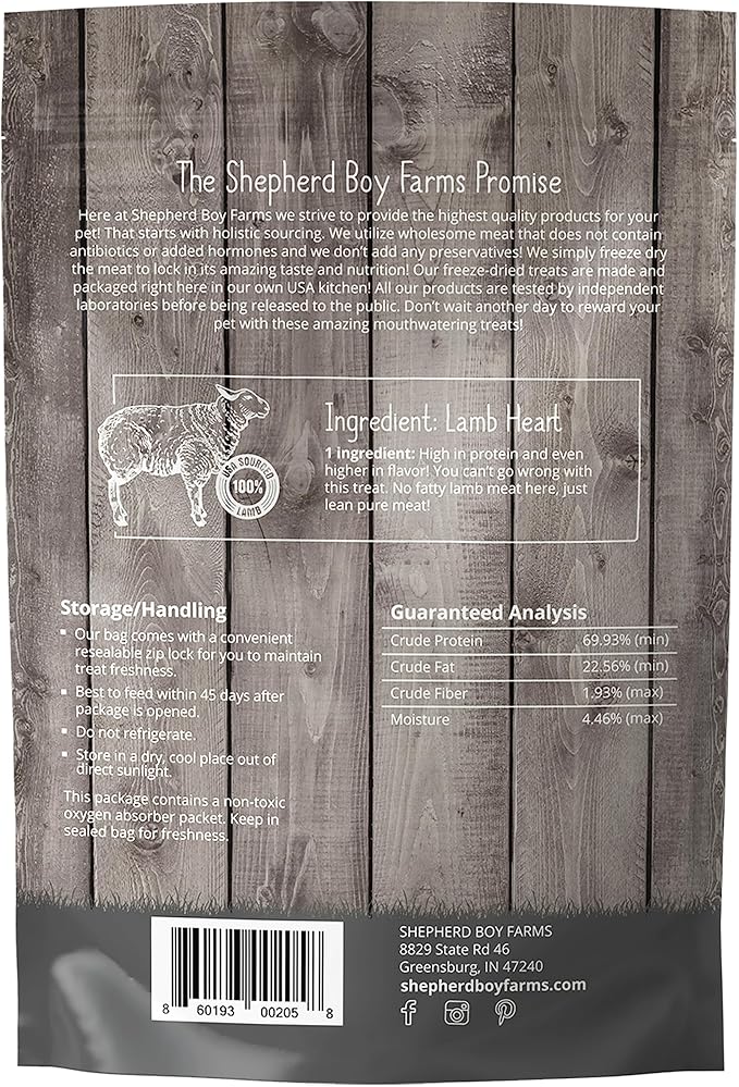 Freeze Dried Dog and Cat Treats, Lamb Heart, All Natural Single Ingredient Freeze-Dried Dog Treat & Dog Snacks, Made in USA, High Protein, Essential Nutrition of Raw Dog Food, 3oz