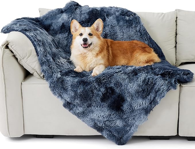 Bedsure Waterproof Dog Blankets for Medium Dogs - Calming Cat Blanket for Couch Protector Washable, Long Faux Fur Pet Throw Blanket for Puppy, Reversible Furniture Protection, 30"x40", Tie-dye Navy