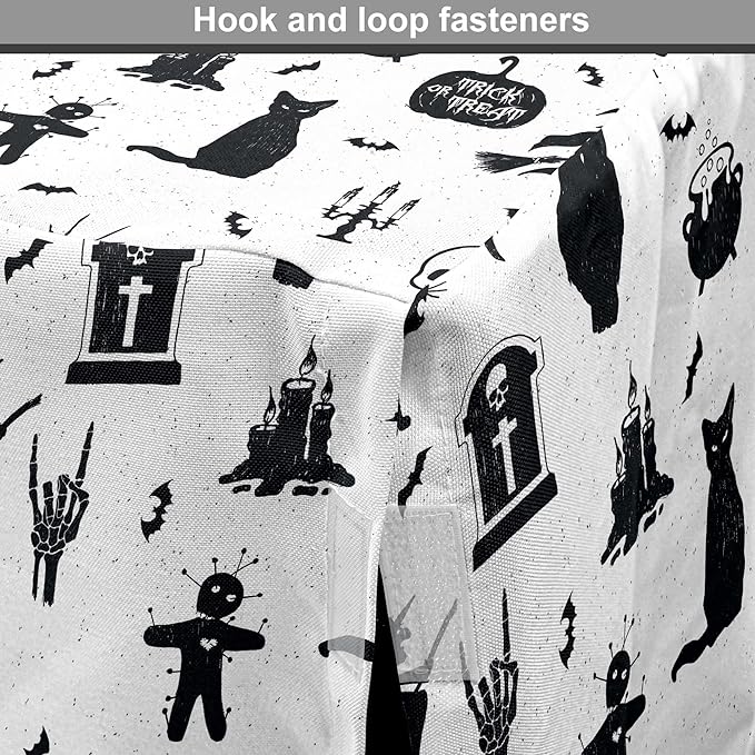 Lunarable Halloween Dog Crate Cover, Horror Pattern Tombstone Kitty Owl Voodoo Trick or Treat Pumpkin, Easy to Use Pet Kennel Cover for Medium Large Dogs, 48 Inch, Grey Black Charcoal