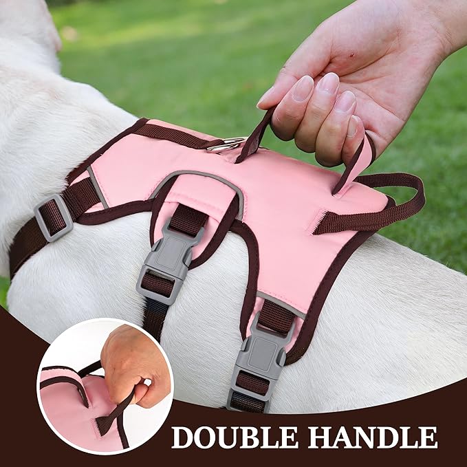 Forestpaw Escape Proof Dog Harness Small Medium Sized Dog,No Pull Dog Harness with Handle,Reflective Breathable Full Body Dog Vest Adjustable Puppy Harness for Walking(Pink&Brown,Chest 15-25")