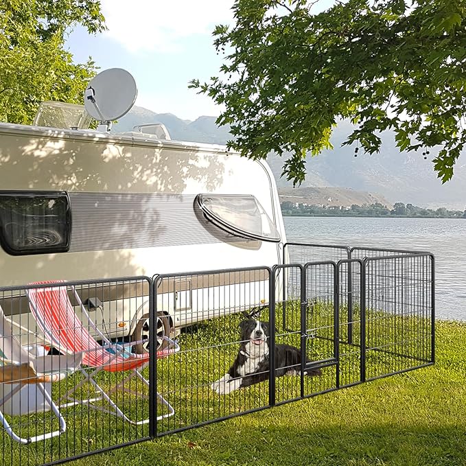 Giantex Dog Playpen Outdoor 32" H - 16 Panels Metal Pet Fence for Medium Dogs, 41ft Total Length, Heavy Duty Dog Pen Exercise Fence with Door, Portable Dog Fence Outdoor for Yard Garden RV Camping