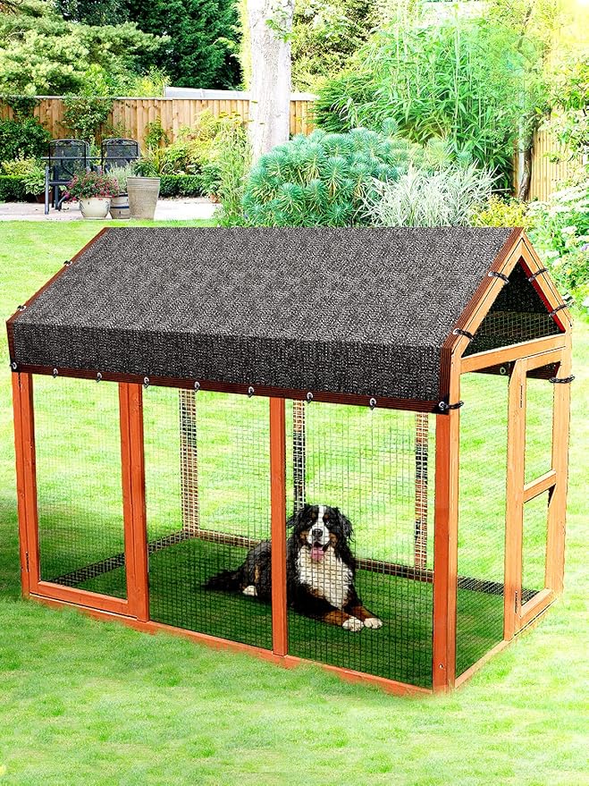 High Density Dog Kennel Shade Cover- 10 x 13ft Upgrade Mesh Shade Panel, Dog Cage Sunblock Shading Cloth Net Mesh Tarp with Rope for Outdoor Dog House Large Pet Crate Chicken Coop