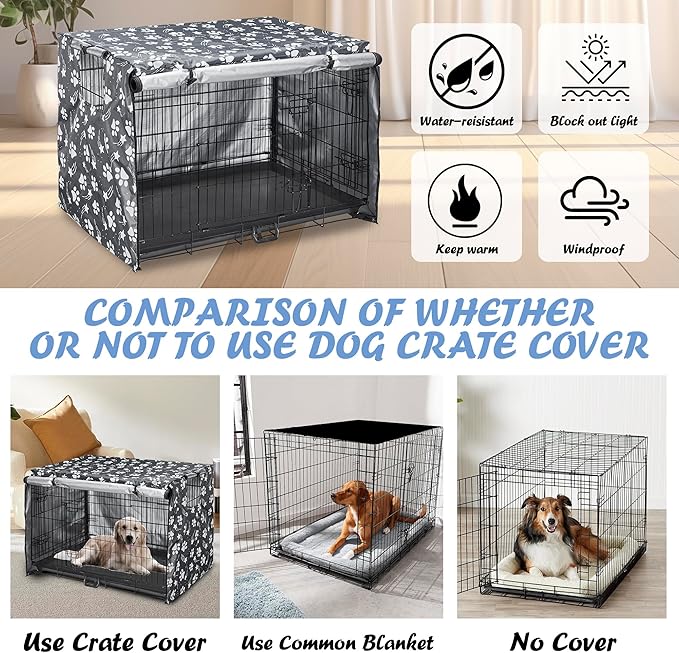 Dog Crate Cover 42 inch - Double Door, Dog Kennel Indoor, Waterproof Dog Kennel Cover with Air Vent Window, for Indoor/Outdoor Most Wire Dog Crate(Grey)