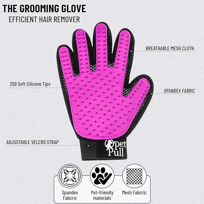 Complete Professional Pet Grooming Kit with Pet Hair Removal Tool Brush Gloves, Self Cleaning Slicker Brush, and Pro Grooming Dog Brush Deshedder Comb to Reduce Shedding (Pink)