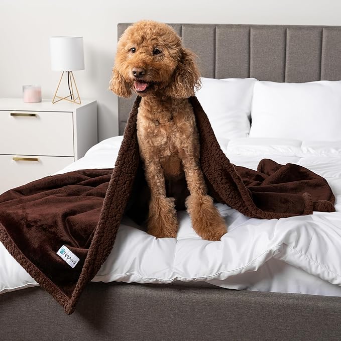 PetAmi WATERPROOF Dog Blanket for Medium Large Dog, Pet Puppy Blanket Couch Cover Protection, Sherpa Fleece Cat Blanket, Sofa Bed Furniture Protector Reversible Soft Plush Washable, 60x40 Brown Brown