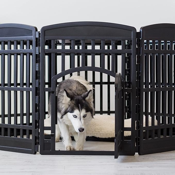 IRIS USA 34" 8-Panel Dog Playpen with Door, 63 x 63 x 35, Puppy Fence, Puppy Playpen, Dog Play Pen Indoors, Pet Fence, Medium Pets, Black