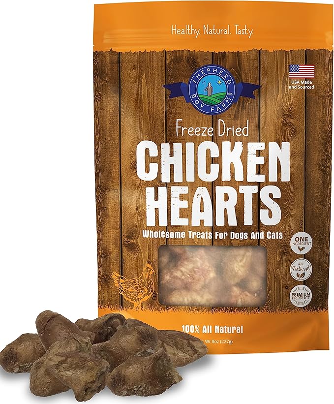 Freeze Dried Dog and Cat Treats, Chicken Heart, All Natural Freeze-Dried Dog Treat & Dog Snacks, Made in USA, High in Protein, Essential Nutrition of Raw Dog Food, 8oz