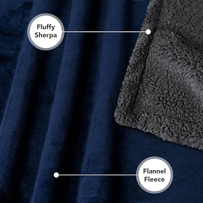 PetAmi Waterproof Dog Blanket for Bed, XL Dog Pet Blanket Couch Cover Protector, Sherpa Fleece Leakproof Blanket for Crate Kennel Sofa Furniture Queen Bed Protection Reversible Soft 90x90 Navy Gray