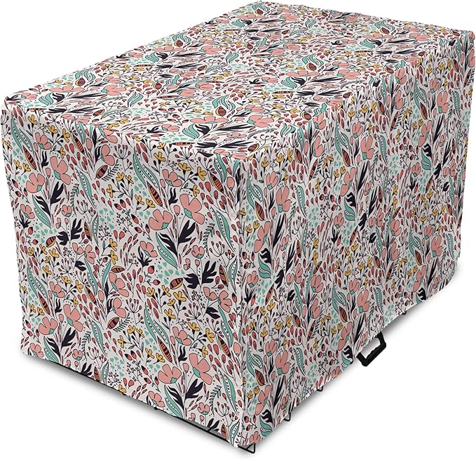 Ambesonne Wildflower Dog Crate Cover, Colorful Romantic Spring Buds Flowers and Leaves Repetition, Easy to Use Pet Kennel Cover for Small Dogs Puppies Kittens, 22 Inch, Blush Salmon