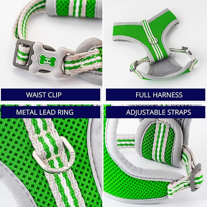 HUGO & HUDSON Dog Harness No-Pull Pet Harness Adjustable Quick Dry Mesh Padded Vest, Green, XS