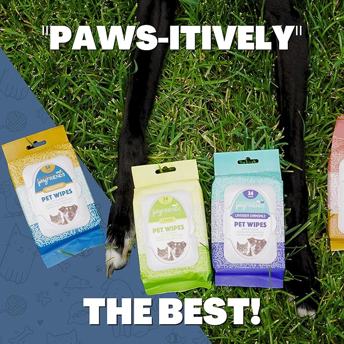 FurryFriends Pet Wipes | Variety Pack | Hypo-allergenic | Alcohol Free| Deodorizing | Removes Loose Hair & Dirt | Incredibly Clean | 4 Pack