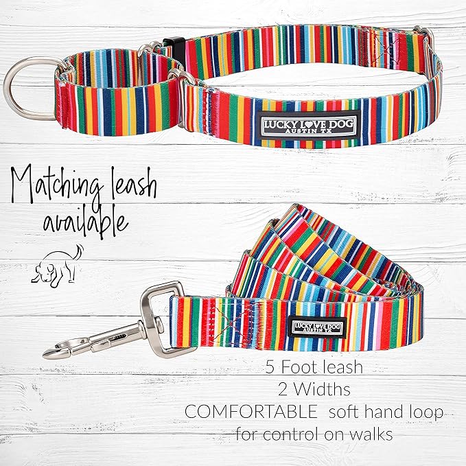 Lucky Love Dog Martingale Dog Collar - Adjustable, No-Slip, Durable, & Soft Webbing Dog Collar for Male and Female Dogs Ideal for Training & Walking - Stylish Hippie Pattern, Medium Size