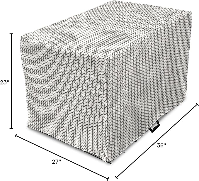 Lunarable Taupe and White Dog Crate Cover, Traditional Nordic Design with Geometric Motifs in Vertical Order, Easy to Use Pet Kennel Cover for Medium Large Dogs, 36 Inch, White Taupe