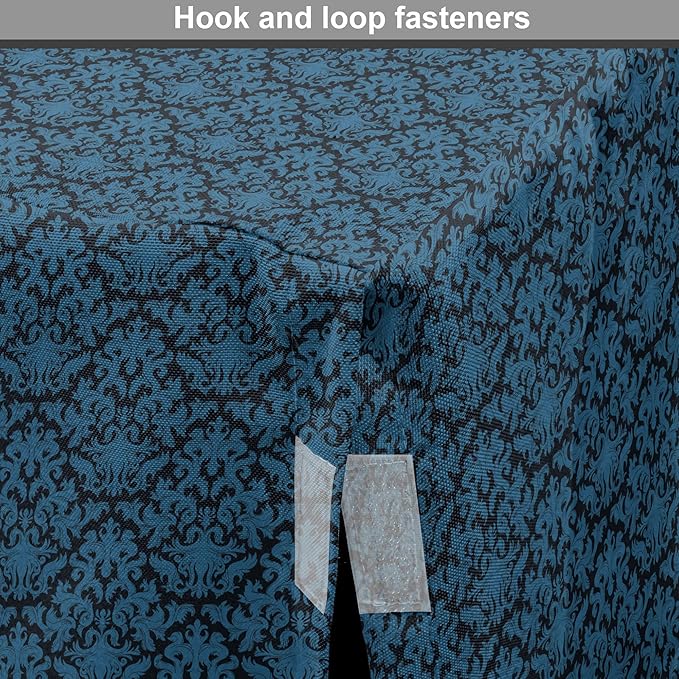 Lunarable Damask Blue Dog Crate Cover, Repetition with Rococo Inspired Royal Style Ornamental Pattern, Easy to Use Pet Kennel Cover for Medium Large Dogs, 48 Inch, Dark Grey and Turquoise