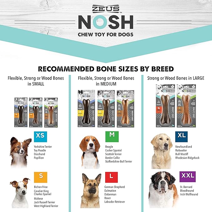 ZEUS Nosh Strong Dog Chew Bones, Dog Chew Toys for Aggressive Chewers, Long Lasting Bacon Flavor, Small